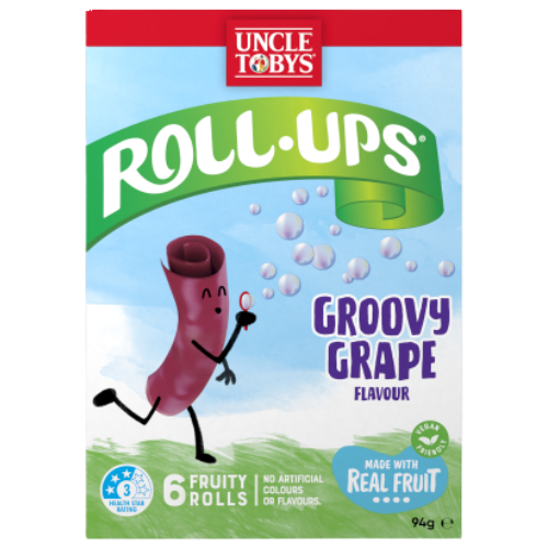 Uncle Tobys Roll Ups Groovy Grape Flavour Fruit Snack 6 Pack 94g | Auckland Grocery Delivery Get Uncle Tobys Roll Ups Groovy Grape Flavour Fruit Snack 6 Pack 94g delivered to your doorstep by your local Auckland grocery delivery. Shop Paddock To Pantry. Convenient online food shopping in NZ | Grocery Delivery Auckland | Grocery Delivery Nationwide | Fruit Baskets NZ | Online Food Shopping NZ 