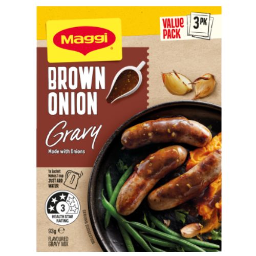 Maggi Brown Onion Flavoured Gravy Mix 3 Pack 93g | Auckland Grocery Delivery Get Maggi Brown Onion Flavoured Gravy Mix 3 Pack 93g delivered to your doorstep by your local Auckland grocery delivery. Shop Paddock To Pantry. Convenient online food shopping in NZ | Grocery Delivery Auckland | Grocery Delivery Nationwide | Fruit Baskets NZ | Online Food Shopping NZ 