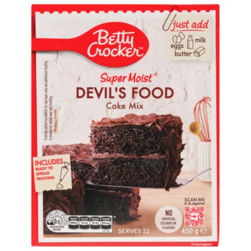 Betty Crocker Devil's Food Cake Mix 450g | Auckland Grocery Delivery Get Betty Crocker Devil's Food Cake Mix 450g delivered to your doorstep by your local Auckland grocery delivery. Shop Paddock To Pantry. Convenient online food shopping in NZ | Grocery Delivery Auckland | Grocery Delivery Nationwide | Fruit Baskets NZ | Online Food Shopping NZ 