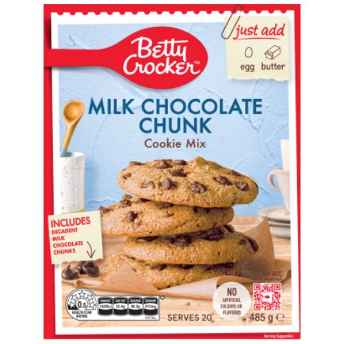 Betty Crocker Milk Chocolate Chunk Cookie Mix 485g | Auckland Grocery Delivery Get Betty Crocker Milk Chocolate Chunk Cookie Mix 485g delivered to your doorstep by your local Auckland grocery delivery. Shop Paddock To Pantry. Convenient online food shopping in NZ | Grocery Delivery Auckland | Grocery Delivery Nationwide | Fruit Baskets NZ | Online Food Shopping NZ 