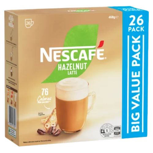 Nescafe Hazelnut Latte Coffee Sachets 26 x 18g | Auckland Grocery Delivery Get Nescafe Hazelnut Latte Coffee Sachets 26 x 18g delivered to your doorstep by your local Auckland grocery delivery. Shop Paddock To Pantry. Convenient online food shopping in NZ | Grocery Delivery Auckland | Grocery Delivery Nationwide | Fruit Baskets NZ | Online Food Shopping NZ 