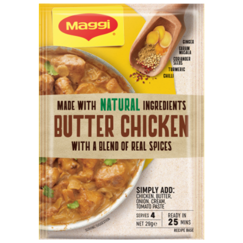 Maggi Butter Chicken Recipe Base Sachet 29g | Auckland Grocery Delivery Get Maggi Butter Chicken Recipe Base Sachet 29g delivered to your doorstep by your local Auckland grocery delivery. Shop Paddock To Pantry. Convenient online food shopping in NZ | Grocery Delivery Auckland | Grocery Delivery Nationwide | Fruit Baskets NZ | Online Food Shopping NZ 