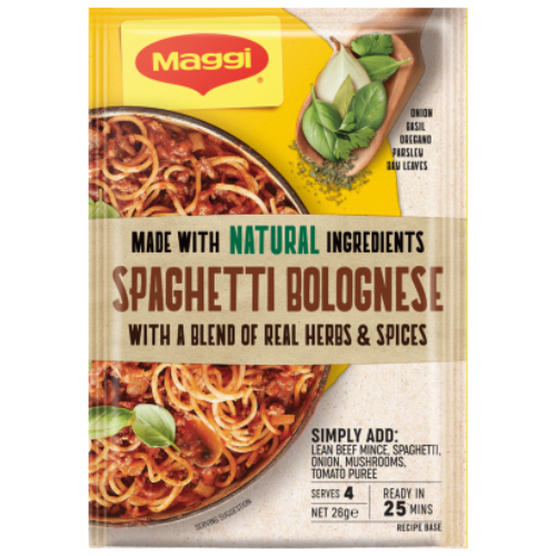 Maggi Spaghetti Bolognese Recipe Base Sachet 26g | Auckland Grocery Delivery Get Maggi Spaghetti Bolognese Recipe Base Sachet 26g delivered to your doorstep by your local Auckland grocery delivery. Shop Paddock To Pantry. Convenient online food shopping in NZ | Grocery Delivery Auckland | Grocery Delivery Nationwide | Fruit Baskets NZ | Online Food Shopping NZ 