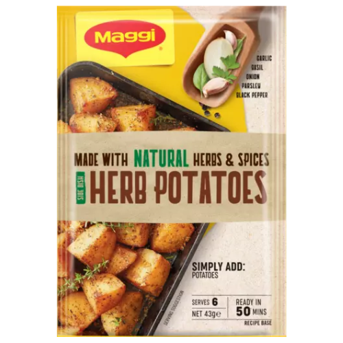 Maggi Side Dish Herb Potatoes 43g | Auckland Grocery Delivery Get Maggi Side Dish Herb Potatoes 43g delivered to your doorstep by your local Auckland grocery delivery. Shop Paddock To Pantry. Convenient online food shopping in NZ | Grocery Delivery Auckland | Grocery Delivery Nationwide | Fruit Baskets NZ | Online Food Shopping NZ 