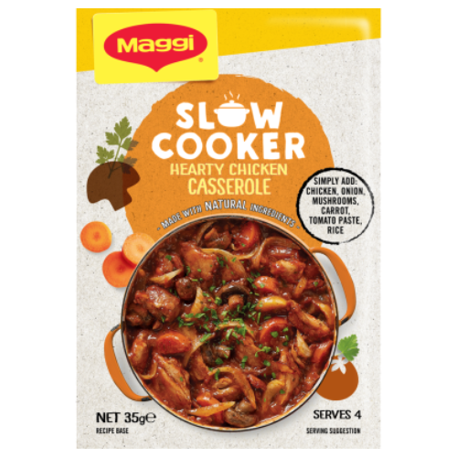 Maggi Slow Cooker Chicken Casserole Recipe Base Sachet 35g | Auckland Grocery Delivery Get Maggi Slow Cooker Chicken Casserole Recipe Base Sachet 35g delivered to your doorstep by your local Auckland grocery delivery. Shop Paddock To Pantry. Convenient online food shopping in NZ | Grocery Delivery Auckland | Grocery Delivery Nationwide | Fruit Baskets NZ | Online Food Shopping NZ 