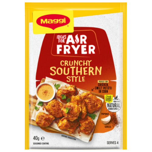 Maggi Air Fryer Crunchy Southern Style Seasoned Coating Sachet 40g | Auckland Grocery Delivery Get Maggi Air Fryer Crunchy Southern Style Seasoned Coating Sachet 40g delivered to your doorstep by your local Auckland grocery delivery. Shop Paddock To Pantry. Convenient online food shopping in NZ | Grocery Delivery Auckland | Grocery Delivery Nationwide | Fruit Baskets NZ | Online Food Shopping NZ 