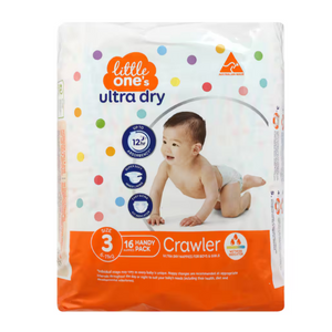 Little Ones Size 3 Crawler 6-11 kg's Nappies | Auckland Grocery Delivery Get Little Ones Size 3 Crawler 6-11 kg's Nappies delivered to your doorstep by your local Auckland grocery delivery. Shop Paddock To Pantry. Convenient online food shopping in NZ | Grocery Delivery Auckland | Grocery Delivery Nationwide | Fruit Baskets NZ | Online Food Shopping NZ Little Ones Size 3 Crawler Nappies is a great quality and value baby care range. Quality baby needs delivered to your home at your convenience. 