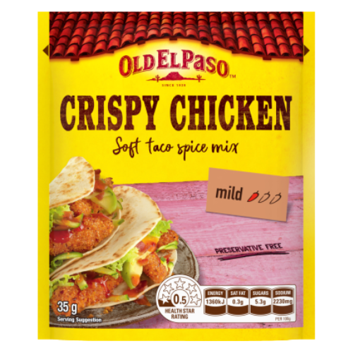 Old El Paso Crispy Chicken Soft Taco Spice Mix 35g | Auckland Grocery Delivery Get Old El Paso Crispy Chicken Soft Taco Spice Mix 35g delivered to your doorstep by your local Auckland grocery delivery. Shop Paddock To Pantry. Convenient online food shopping in NZ | Grocery Delivery Auckland | Grocery Delivery Nationwide | Fruit Baskets NZ | Online Food Shopping NZ 