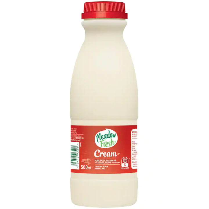 Meadow Fresh Cream 500ml | Auckland Grocery Delivery Get Meadow Fresh Cream 500ml delivered to your doorstep by your local Auckland grocery delivery. Shop Paddock To Pantry. Convenient online food shopping in NZ | Grocery Delivery Auckland | Grocery Delivery Nationwide | Fruit Baskets NZ | Online Food Shopping NZ Velvety and versatile meadow fresh cream makes everything that little more special. Swirled in soups, poured in sauces, or whipped | Auckland Grocery Delivery
