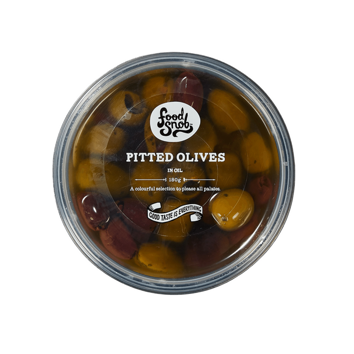 Food Snob Pitted Mixed Olives | Auckland Grocery Delivery Get Food Snob Pitted Mixed Olives delivered to your doorstep by your local Auckland grocery delivery. Shop Paddock To Pantry. Convenient online food shopping in NZ | Grocery Delivery Auckland | Grocery Delivery Nationwide | Fruit Baskets NZ | Online Food Shopping NZ A mix of black & green pitted olives in a herb and oil marinade. Every olive lover's favourite item! 180g of goodness | Auckland Supermarket Delivery