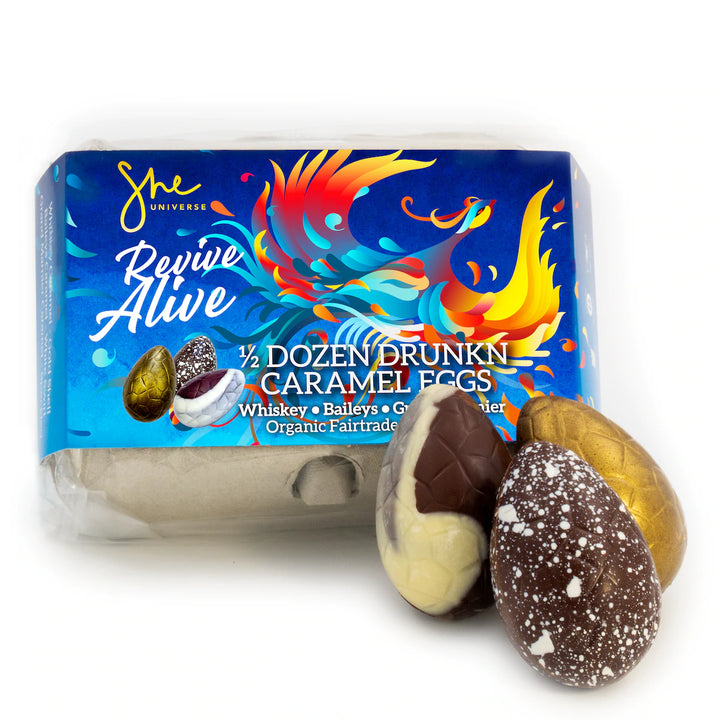 She Universe Drunken Caramel Eggs | Auckland Grocery Delivery Get She Universe Drunken Caramel Eggs delivered to your doorstep by your local Auckland grocery delivery. Shop Paddock To Pantry. Convenient online food shopping in NZ | Grocery Delivery Auckland | Grocery Delivery Nationwide | Fruit Baskets NZ | Online Food Shopping NZ Caution - these Easter Eggs are for adults only! Containing Whiskey, Baileys and Grand Marnier these Easter Eggs are the ultimate indulgence! 
