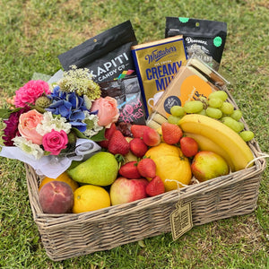 The Delightful Week Fruit Basket | Auckland Grocery Delivery Get The Delightful Week Fruit Basket delivered to your doorstep by your local Auckland grocery delivery. Shop Paddock To Pantry. Convenient online food shopping in NZ | Grocery Delivery Auckland | Grocery Delivery Nationwide | Fruit Baskets NZ | Online Food Shopping NZ Get a Fruit Basket filled with seasonal fruit, fresh flowers and chocolate treats delivered to your door in Auckland. Afterpay & Laybuy available.