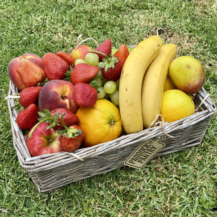 Fresh Fruit Basket - Small | Auckland Grocery Delivery Get Fresh Fruit Basket - Small delivered to your doorstep by your local Auckland grocery delivery. Shop Paddock To Pantry. Convenient online food shopping in NZ | Grocery Delivery Auckland | Grocery Delivery Nationwide | Fruit Baskets NZ | Online Food Shopping NZ Fresh, healthy & beautiful - a gift doesn't get more delightful than a fresh Fruit Basket. Whether you're after fresh fruit for the office or a healthy present for a loved one this hamper is su