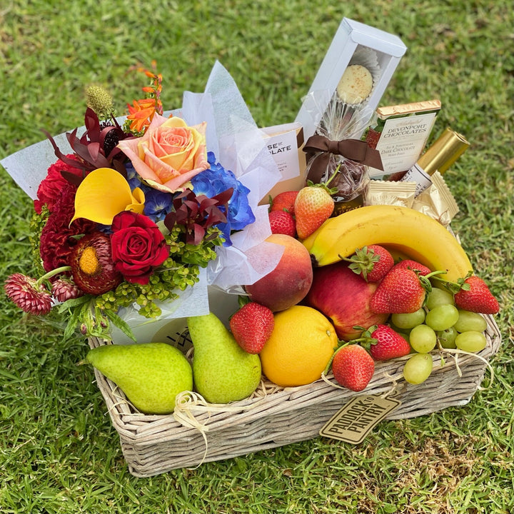 Gourmet Chocolate, Flower & Fruit Basket | Auckland Grocery Delivery Get Gourmet Chocolate, Flower & Fruit Basket delivered to your doorstep by your local Auckland grocery delivery. Shop Paddock To Pantry. Convenient online food shopping in NZ | Grocery Delivery Auckland | Grocery Delivery Nationwide | Fruit Baskets NZ | Online Food Shopping NZ Get a Fruit Basket for the whole family or team to enjoy filled with seasonal fruit, flowers & chocolate. It is a gift that has something for everyone!