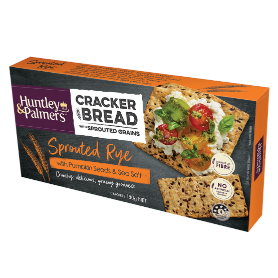 Huntley & Palmers Cracker Bread - Sprouted Rye with Pumpkin Seeds & Sea Salt | Auckland Grocery Delivery Get Huntley & Palmers Cracker Bread - Sprouted Rye with Pumpkin Seeds & Sea Salt delivered to your doorstep by your local Auckland grocery delivery. Shop Paddock To Pantry. Convenient online food shopping in NZ | Grocery Delivery Auckland | Grocery Delivery Nationwide | Fruit Baskets NZ | Online Food Shopping NZ Cracker Bread is the perfect start for a healthy lunch - pair it with avocado, tomato or humm