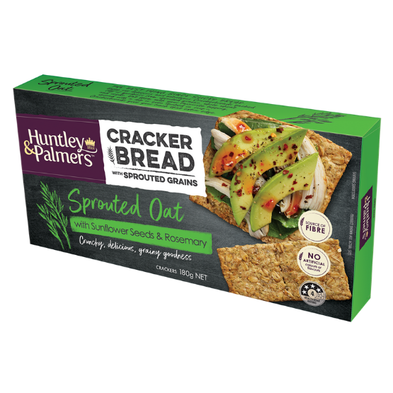 Huntley & Palmers Cracker Bread - Sprouted Wheat with Sesame & Cumin Seeds | Auckland Grocery Delivery Get Huntley & Palmers Cracker Bread - Sprouted Wheat with Sesame & Cumin Seeds delivered to your doorstep by your local Auckland grocery delivery. Shop Paddock To Pantry. Convenient online food shopping in NZ | Grocery Delivery Auckland | Grocery Delivery Nationwide | Fruit Baskets NZ | Online Food Shopping NZ Cracker Breads are the perfect cracker for lunch or snap into smaller pieces for a healthy snack.