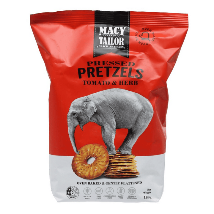 Macy & Tailor's Pressed Pretzels Tomato & Herb | Auckland Grocery Delivery Get Macy & Tailor's Pressed Pretzels Tomato & Herb delivered to your doorstep by your local Auckland grocery delivery. Shop Paddock To Pantry. Convenient online food shopping in NZ | Grocery Delivery Auckland | Grocery Delivery Nationwide | Fruit Baskets NZ | Online Food Shopping NZ Thin, crispy pretzels you can load up with your favourite toppings. Dairy free, vegan & vegetarian, GMO free, preservative free, palm oil free.Allergens: