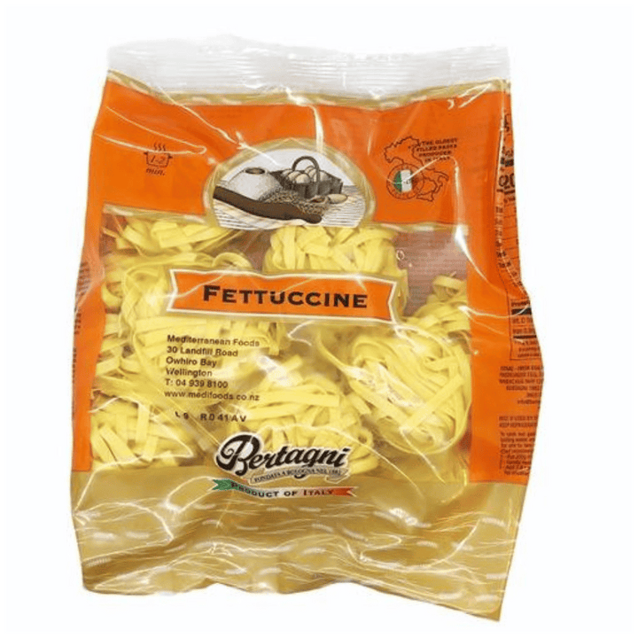 Bertagni Fresh Fettuccine 300g | Auckland Grocery Delivery Get Bertagni Fresh Fettuccine 300g delivered to your doorstep by your local Auckland grocery delivery. Shop Paddock To Pantry. Convenient online food shopping in NZ | Grocery Delivery Auckland | Grocery Delivery Nationwide | Fruit Baskets NZ | Online Food Shopping NZ Fresh Fettuccine Pasta is the perfect pasta for hearty or creamy sauces. Order Groceries Online NZ today - get free delivery over $125.