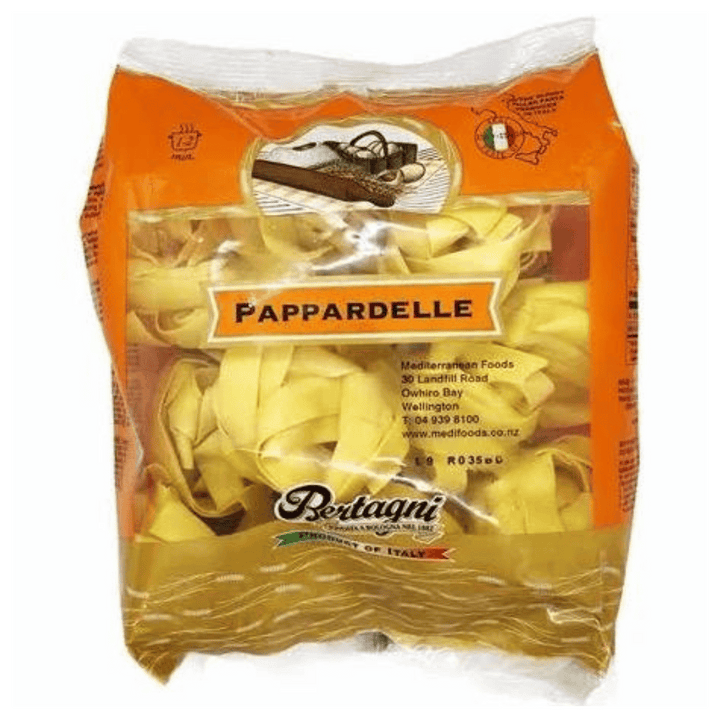 Bertagni Fresh Pappardelle | Auckland Grocery Delivery Get Bertagni Fresh Pappardelle delivered to your doorstep by your local Auckland grocery delivery. Shop Paddock To Pantry. Convenient online food shopping in NZ | Grocery Delivery Auckland | Grocery Delivery Nationwide | Fruit Baskets NZ | Online Food Shopping NZ Fresh Pappardelle Pasta is so good that a drizzle of oil or pat of butter, and a sprinkling of grated Parmesan are all that is needed. Order online & enjoy!