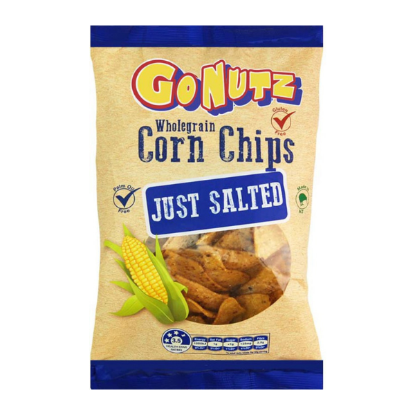 GoNutz Wholegrain Corn Chips - Salted | Auckland Grocery Delivery Get GoNutz Wholegrain Corn Chips - Salted delivered to your doorstep by your local Auckland grocery delivery. Shop Paddock To Pantry. Convenient online food shopping in NZ | Grocery Delivery Auckland | Grocery Delivery Nationwide | Fruit Baskets NZ | Online Food Shopping NZ Gluten Free Wholegrain Corn Chips - Just Salted 150g delivered to your door 7 days in Auckland and NZ wide overnight with Paddock To Pantry. 