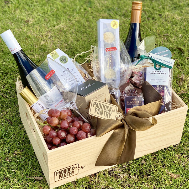 Pinot Noir Lovers Gift Basket | Auckland Grocery Delivery Get Pinot Noir Lovers Gift Basket delivered to your doorstep by your local Auckland grocery delivery. Shop Paddock To Pantry. Convenient online food shopping in NZ | Grocery Delivery Auckland | Grocery Delivery Nationwide | Fruit Baskets NZ | Online Food Shopping NZ Red Wine Lovers Gift Basket. With Lake Hayes Pinot Noir & Two Paddocks Pinot Noir alongside premium House Of Chocolate, Devonport Chocolate & other treats, this is the perfect night in. W