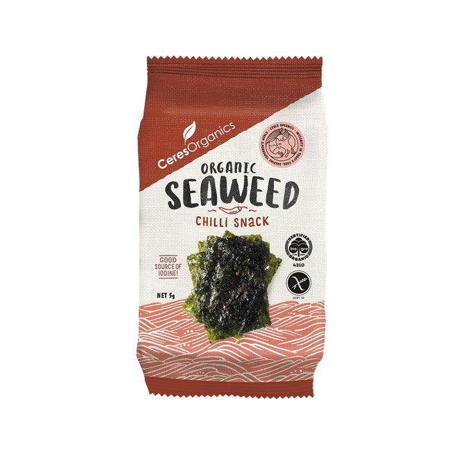 Ceres Organics Seaweed Snack - Chilli | Auckland Grocery Delivery Get Ceres Organics Seaweed Snack - Chilli delivered to your doorstep by your local Auckland grocery delivery. Shop Paddock To Pantry. Convenient online food shopping in NZ | Grocery Delivery Auckland | Grocery Delivery Nationwide | Fruit Baskets NZ | Online Food Shopping NZ Ceres Organics are the leader in delicious, healthy snacks and these Chilli Seaweed Snacks are no excpetion! These are a good source of iodine and are vegan, sugar free, n