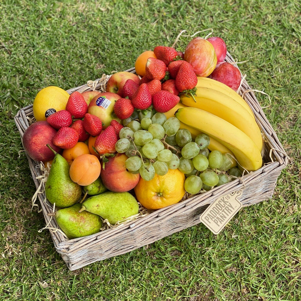 Fresh Fruit Basket - Large Get a large Fruit Basket filled with delicious seasonal fruit for the whole family or team to enjoy. Paddock To Pantry deliver groceries & Fruit Baskets Auckland wide 7 days a week.