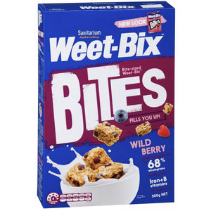 Sanitarium Weet-Bix Wildberry Bites 500g | Auckland Grocery Delivery Get Sanitarium Weet-Bix Wildberry Bites 500g delivered to your doorstep by your local Auckland grocery delivery. Shop Paddock To Pantry. Convenient online food shopping in NZ | Grocery Delivery Auckland | Grocery Delivery Nationwide | Fruit Baskets NZ | Online Food Shopping NZ If you like delicious wildberry flavours for breakfast – fill your bowl with Weet-Bix™ Wild Berry Bites. 